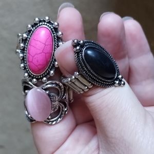 3 Paparazzi expandable rings pink black